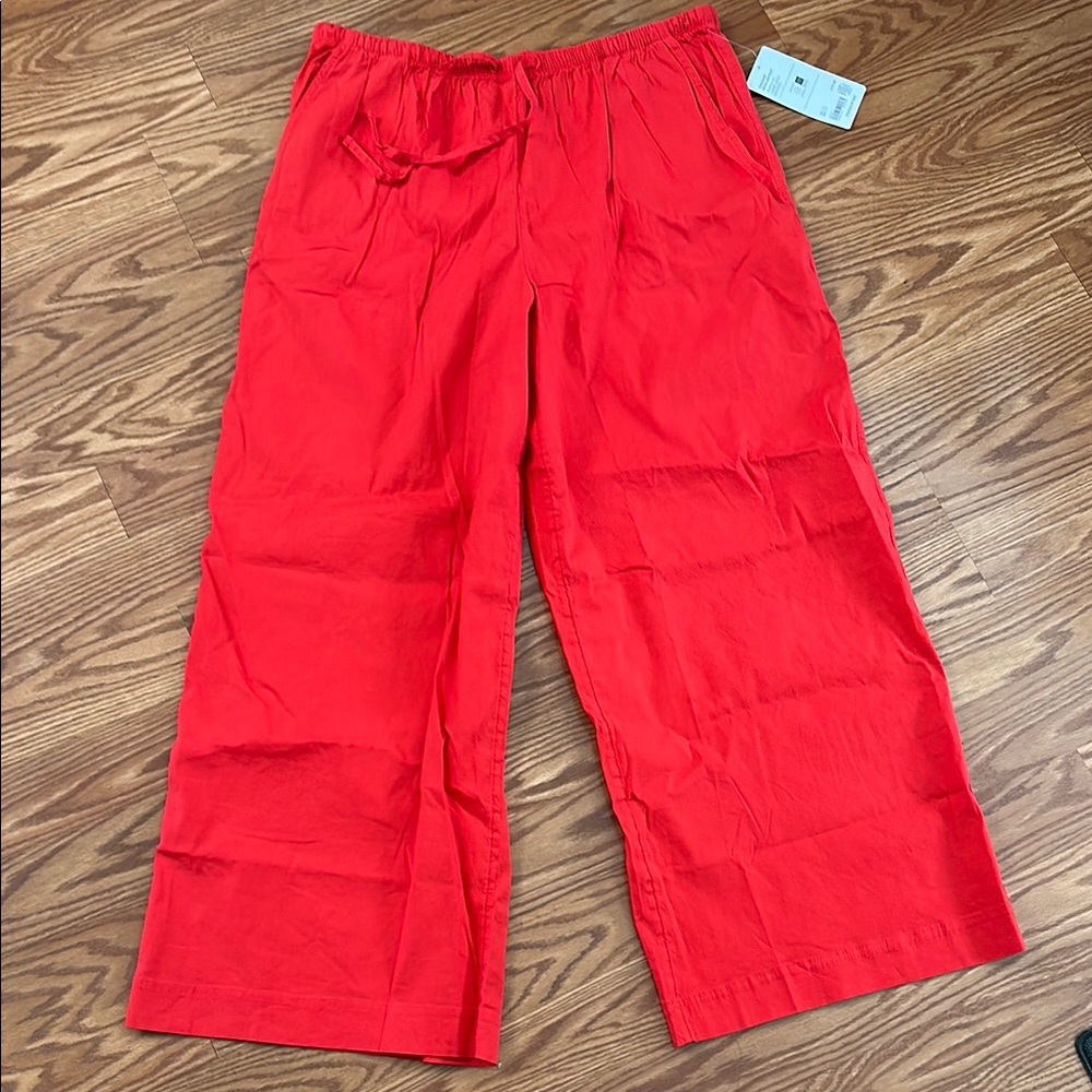Athleta Red Wide Leg Pants with Elastic Waistband